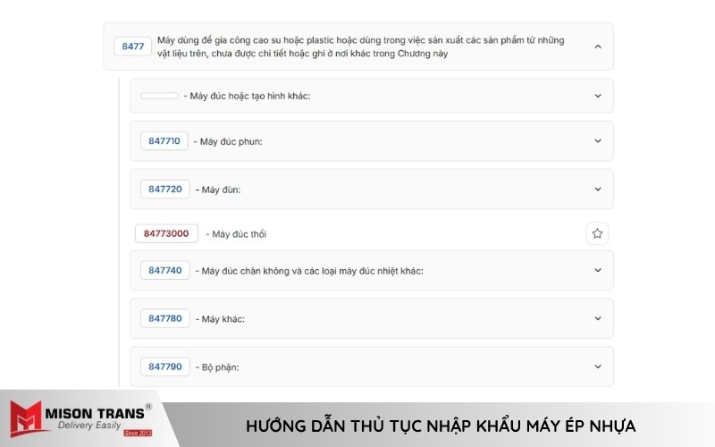 HS Code máy ép nhựa