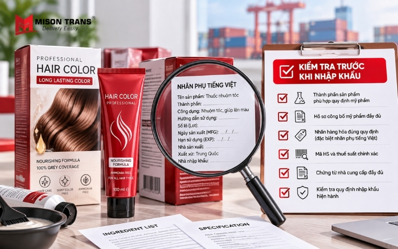 Nhãn hàng hóa và kiểm tra hồ sơ trước khi nhập thuốc nhuộm tóc